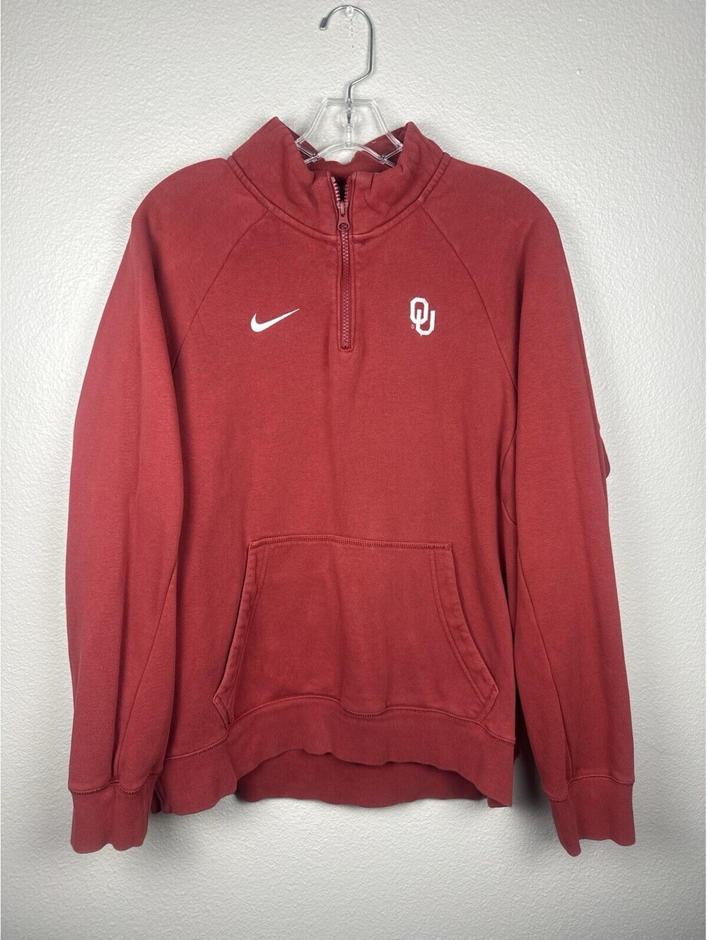 Nike Oklahoma Sooners OU Sweatshirt Mens M Crimson 1/4 Zip Pullover Faded